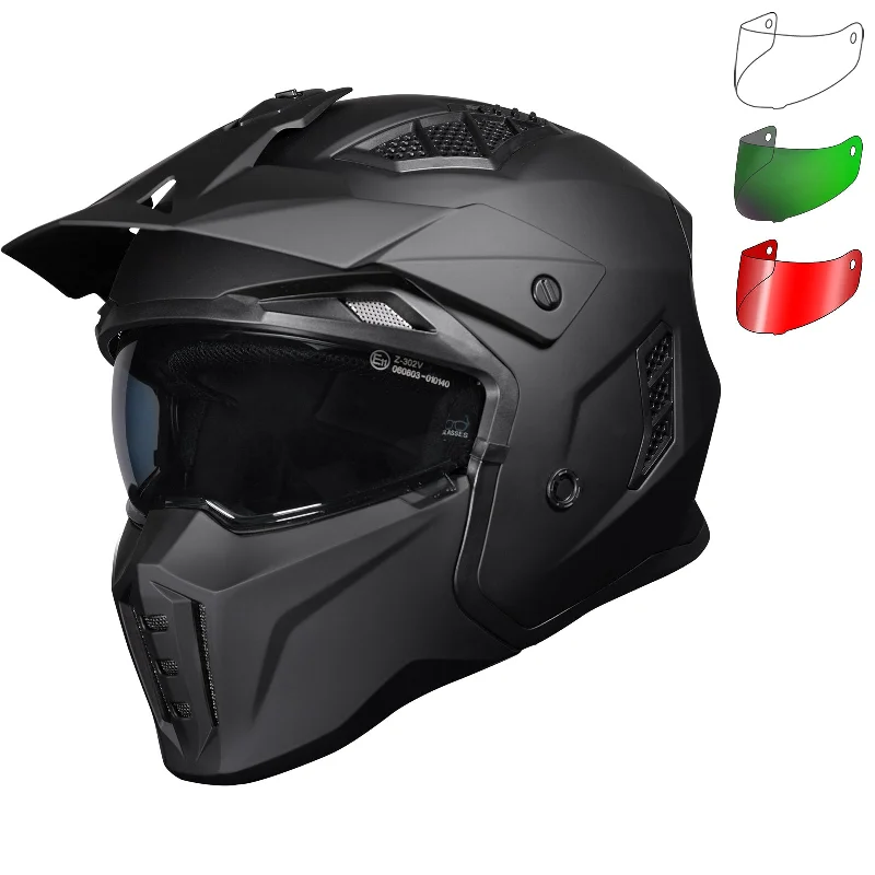 Black Street Fighter ECE R22.06 Matt Black Open Face Motorcycle Helmet and Internal Visor