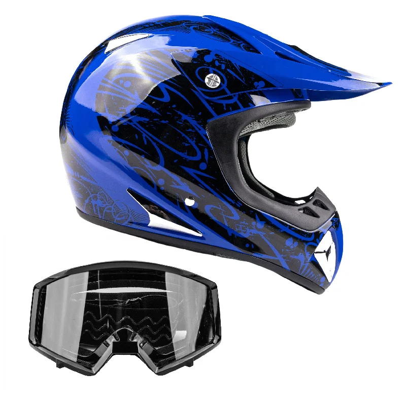 Adult Helmet Blue Splatter with Black Goggles