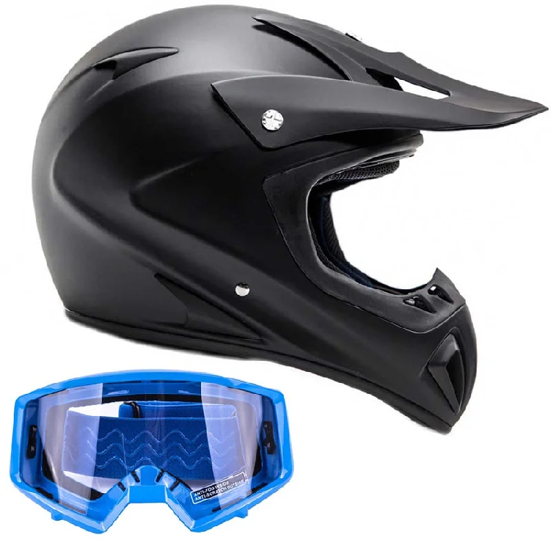 Adult Helmet Matte Black with Blue Goggles