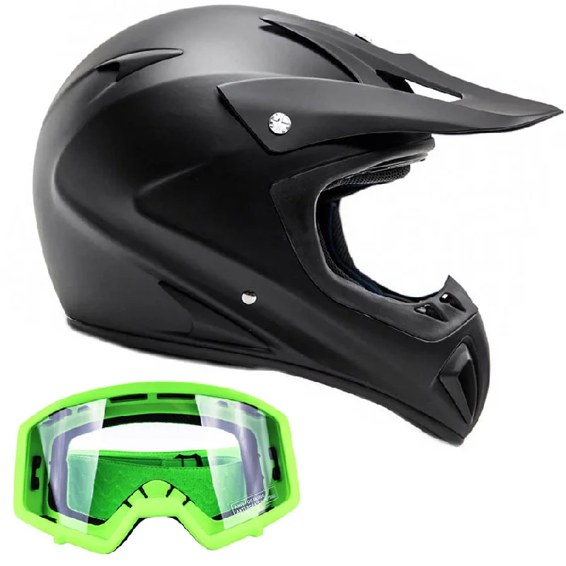 Adult Helmet Matte Black with Green Goggles