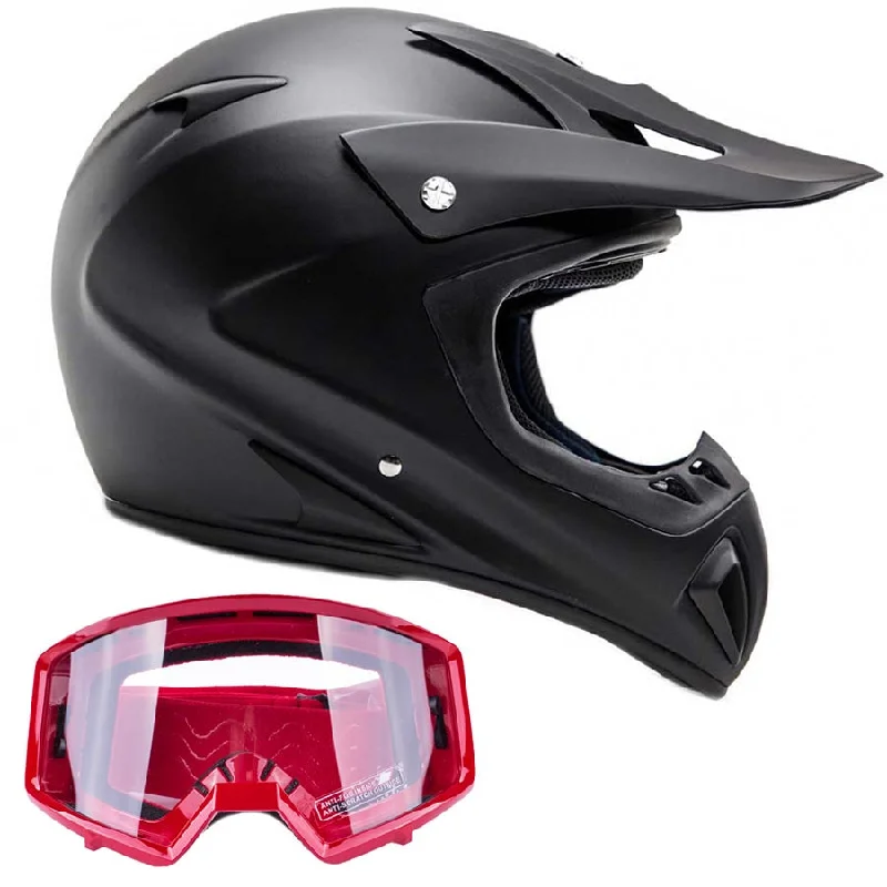 Adult Helmet Matte Black with Red Goggles