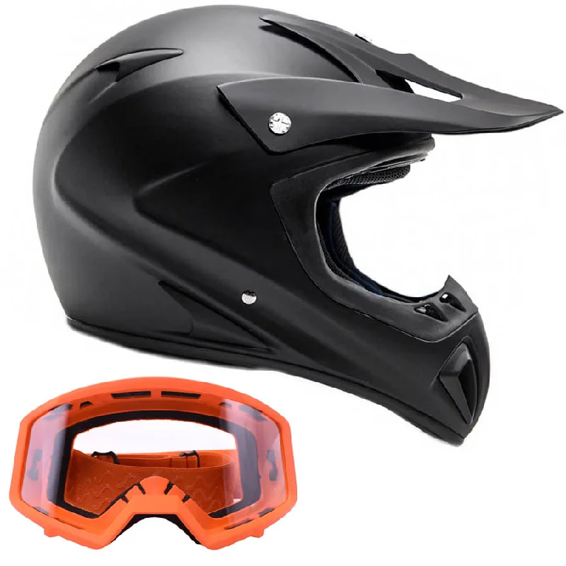 Adult Matte Black Helmet with Orange Goggles