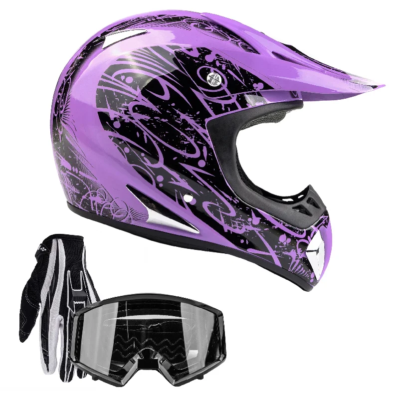 Adult Purple Splatter Helmet  - Black Gloves & Goggles Combo