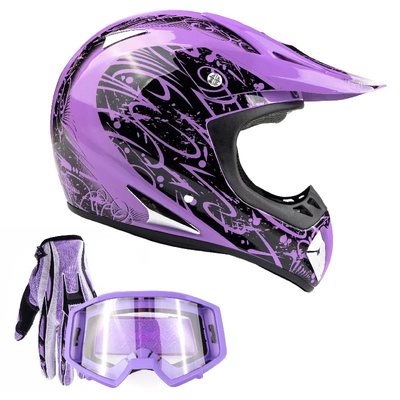 Adult Purple Splatter Helmet -  Gloves & Goggles Combo