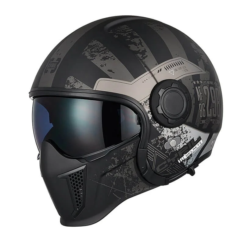 'Air Force' Open Helmet with Retractable Visor