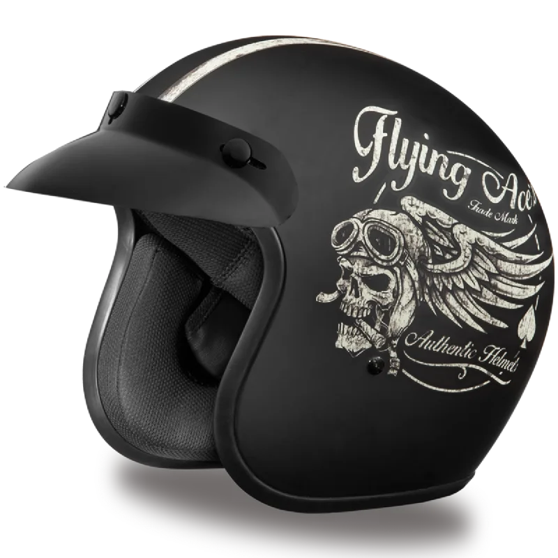 Daytona D.O.T. Cruiser w/ Flying Ace's Motorcycle Open Face 3/4 Shell Helmet, Unisex, Black