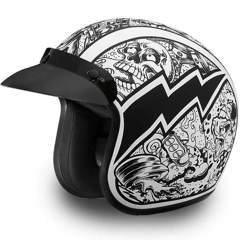 Daytona D.O.T. Cruiser w/Graffiti Motorcycle Open Face Helmet, Unisex, XS-2XL, Black/White