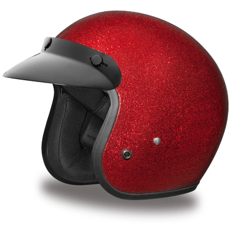 Daytona D.O.T. Cruiser Red Metal Flake Motorcycle Open Face Helmet, XS-2XL, Red