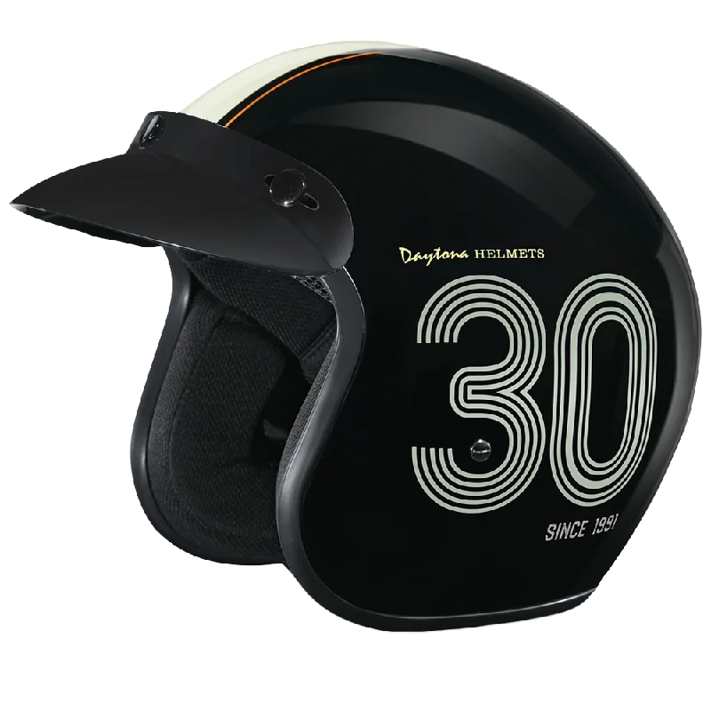 DOT Approved Daytona Cruiser Open Face Motorcycle Helmet - Men, Women & Youth - With Visor & Graphics - W/ Daytona 30th