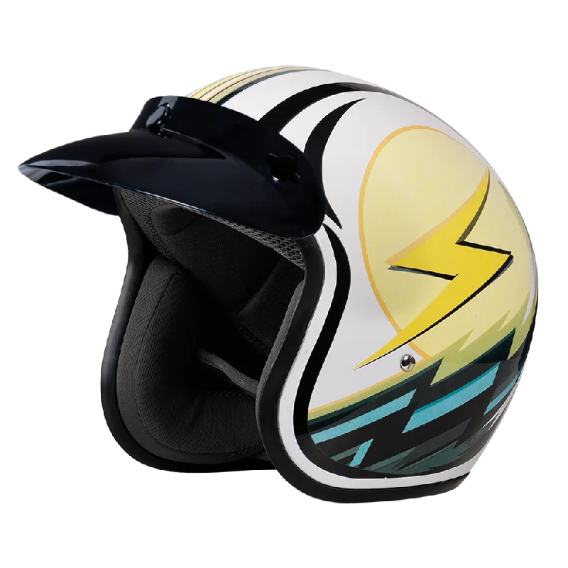 DOT Approved Daytona Cruiser Open Face Motorcycle Helmet - Men, Women & Youth - With Visor & Graphics - W/ Lightning