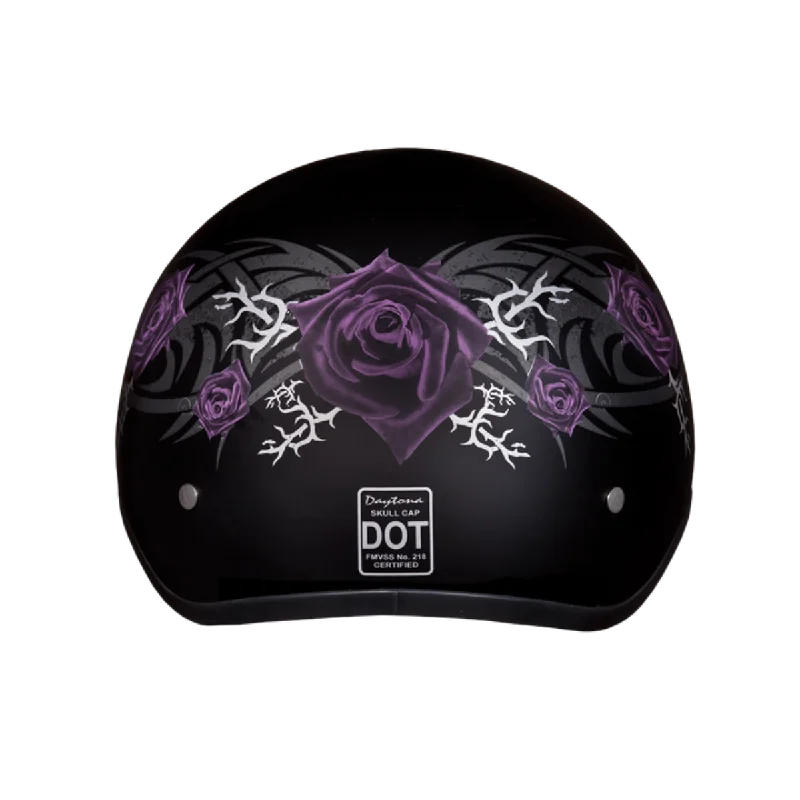 Daytona D.O.T Skull Cap - w/Purple Rose Helmet