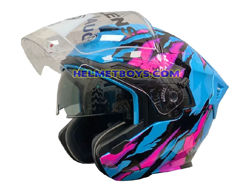 EVO RS9 Motorcycle Sunvisor Helmet FIRE FLAME BABY BLUE PINK