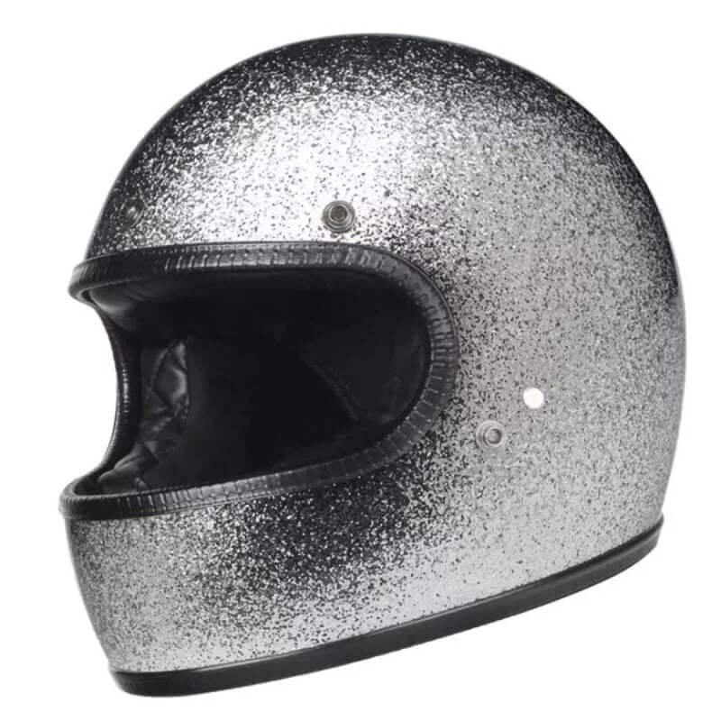 Full Face Retro Helmet - Café Racer - Glitter Silver