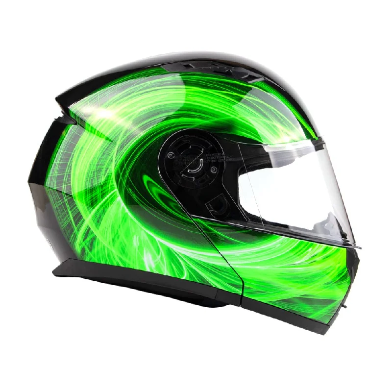 Green Adult Modular Helmet with drop down sun-glass