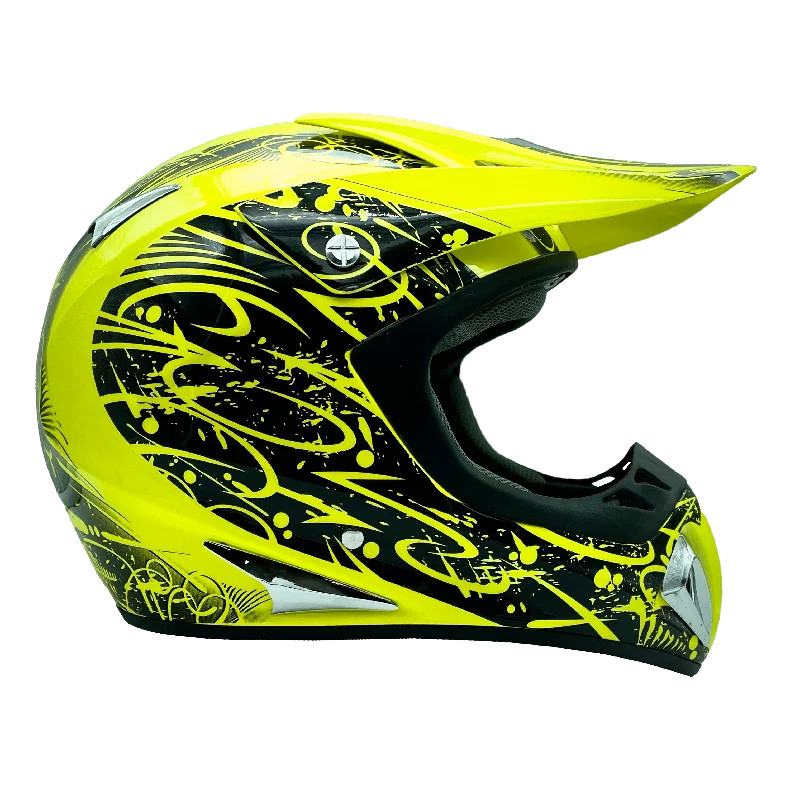 HI-Viz Yellow Splatter Adult Motocross Helmet