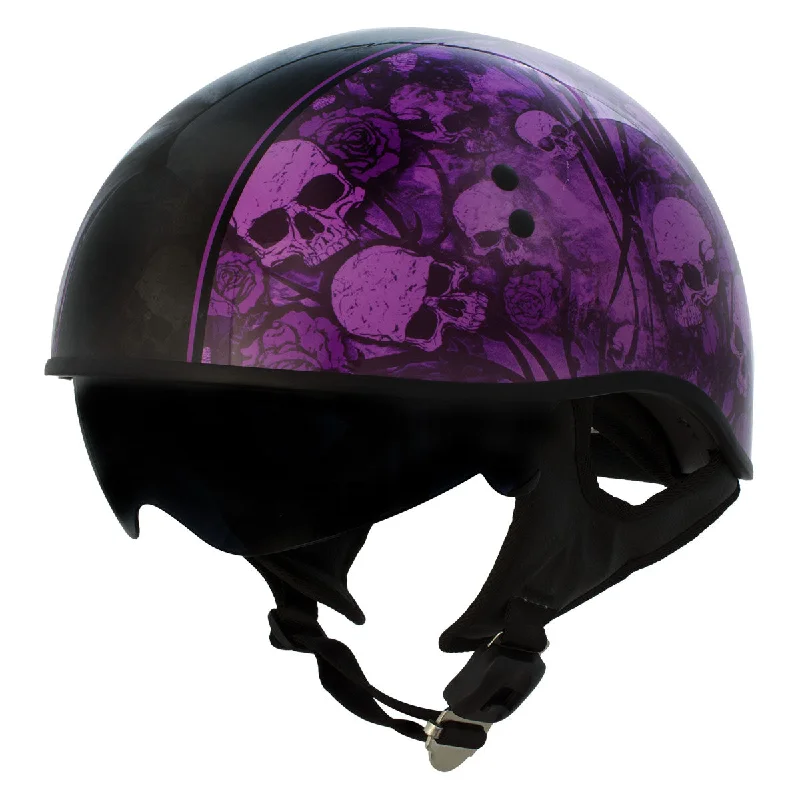 Hot Leathers HLD1039 Gloss Black Purple Skull Bouquet Advanced DOT