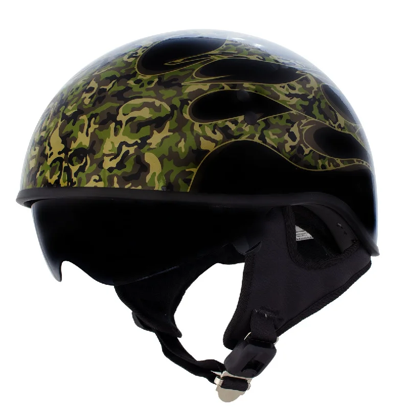 Hot Leathers HLD1047 Gloss Black 'Camo Skull Flames' Advanced DOT