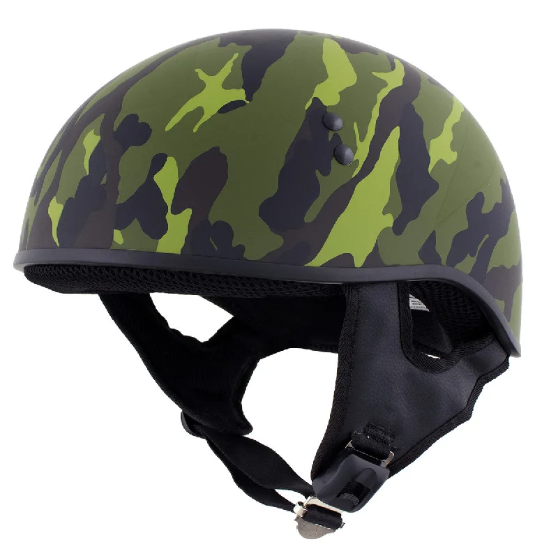 Hot Leathers Camo Matte Green Motorcycle Skull Cap Half Helmet for Men