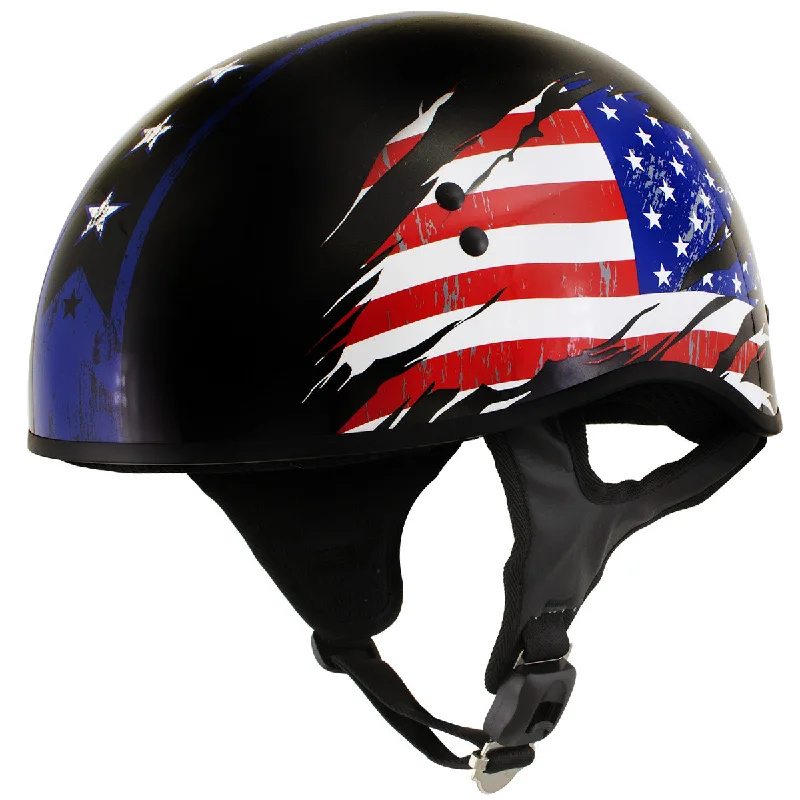 Hot Leathers American Flag Black Glossy Motorcycle Skull Cap Half