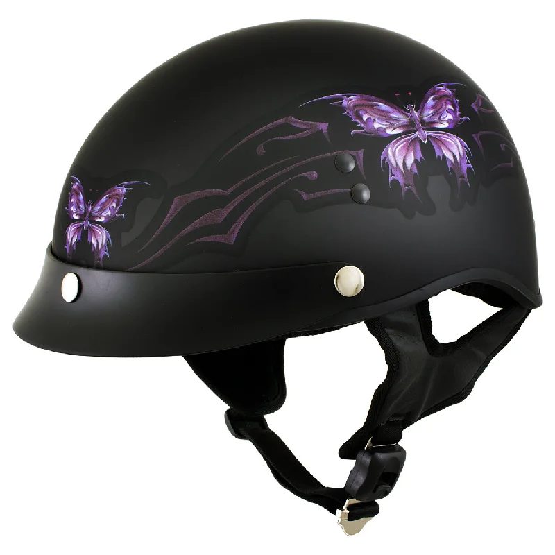 Hot Leathers HLT70 'Purple Butterfly' Flat Black Advanced DOT