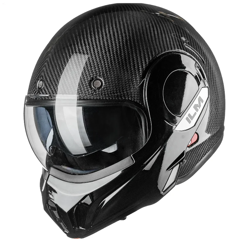 ILM Carbon Fiber Vintage Full Face Modular Motorcycle Helmet Model B707C