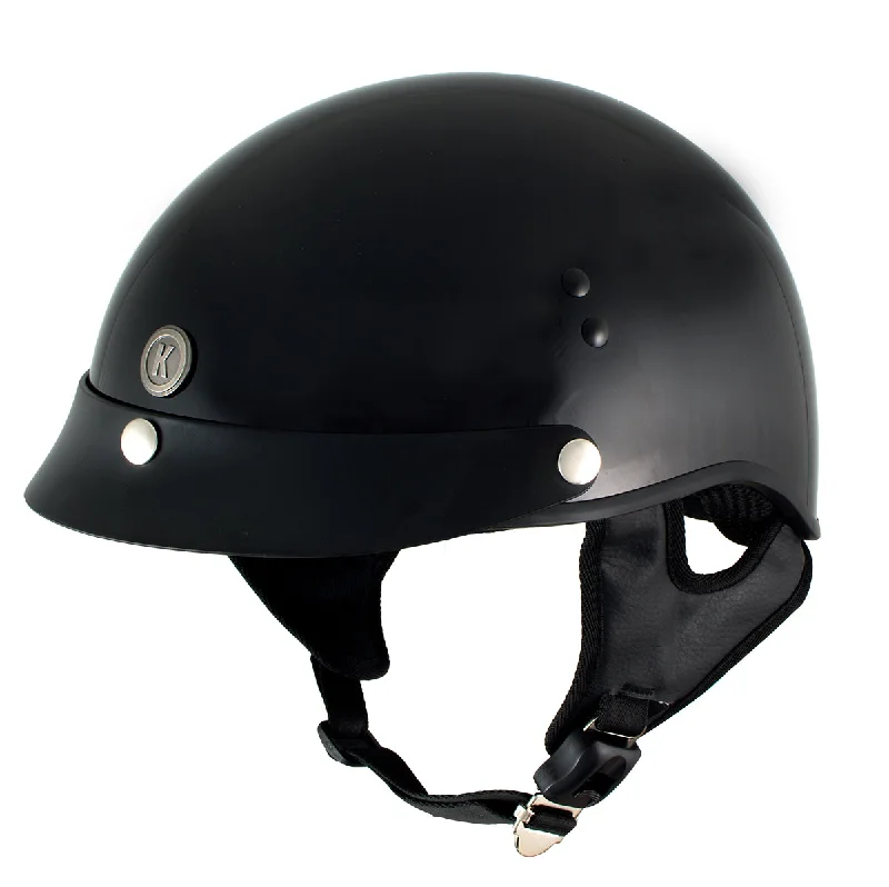 Klutch K-3 'Cruise' Gloss Black Half Face Motorcycle Helmet with Snap