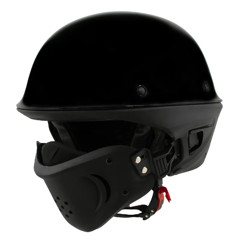 Milwaukee Helmets MPH9831DOT 'Rascal' 3/4 Open Face Gloss Black 2 in 1 Motorcycle Helmet for Men and Women Biker