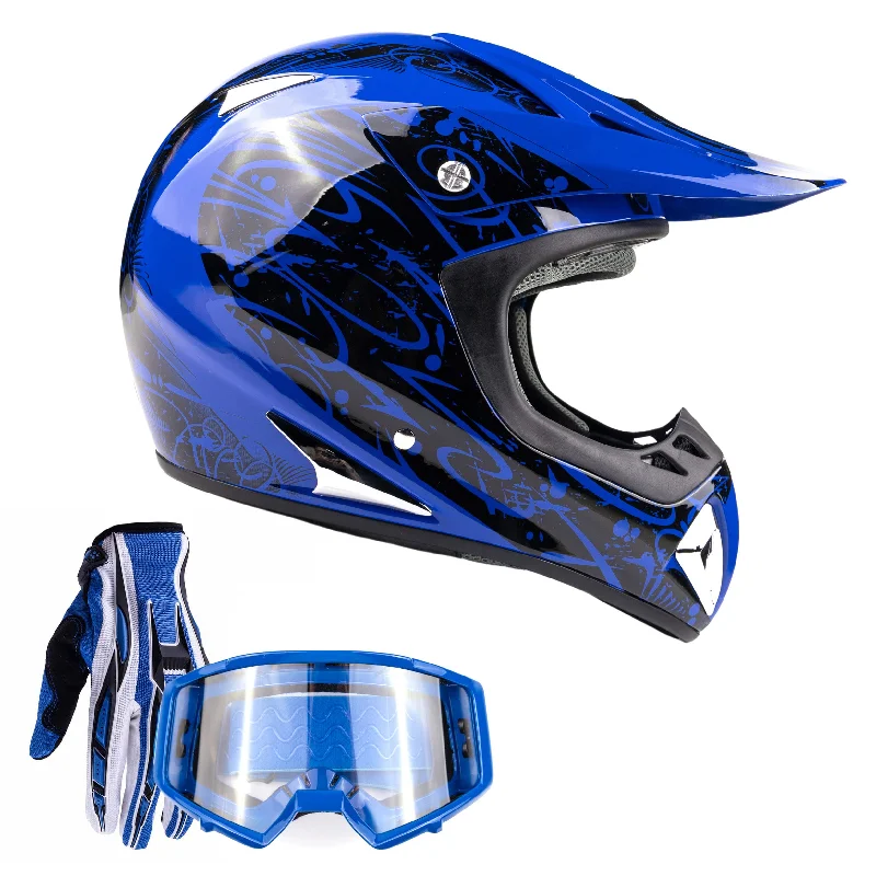 Adult Blue Helmet Combo w/ Blue Gloves and Goggles