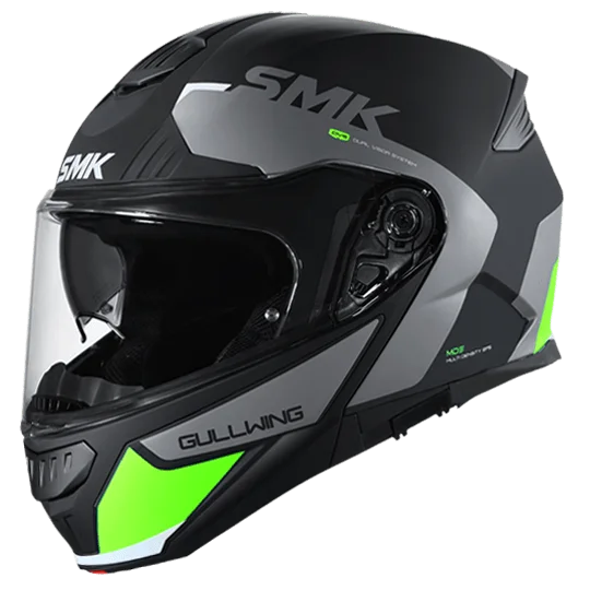 SMK Gullwing Kresto Gloss Black Grey Yellow Flip Up Helmet GL264