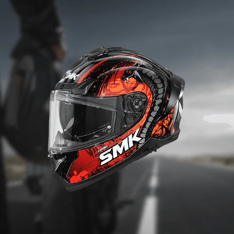 SMK Typhoon Helmet Reptile Gloss Black Orange Red GL273