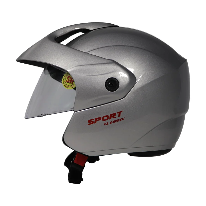 TVS Sport Classic Half Face Helmet, Color: Silver - ISI Certified