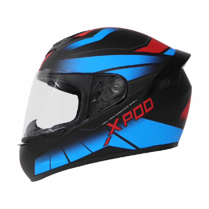 TVS XPOD Aerodynamic Helmet for Men- ISI & DOT Certified, Ultrawide Visor, Quick Release Strap – Premium Bike Helmet with Enhanced Air Circulation (Blue Red Dual Tone)