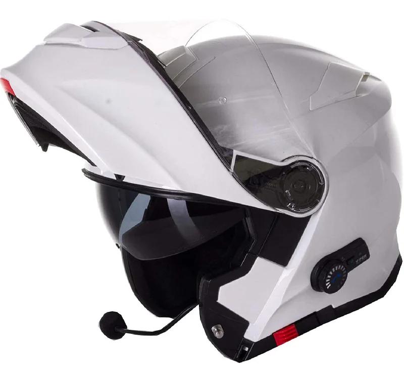 Viper RSV-171 Flip Front Helmet Fitted with Blinc Bluetooth System - White