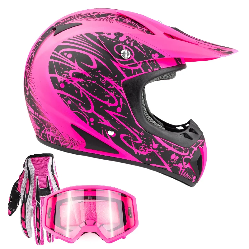 Adult Pink Helmet Combo w/ Gloves & Goggles